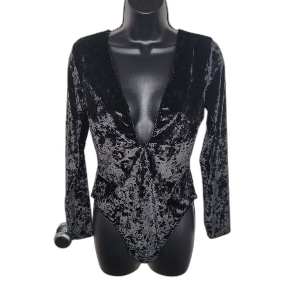 Victoria's Secret black velvet 90s bodysuit m/l Medium /Large - Picture 3 of 8